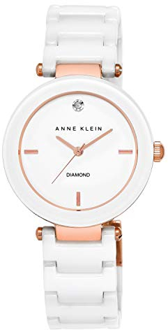 Anne Klein Women's Genuine Diamond Dial Ceramic Bracelet Watch White/Rose Gold
