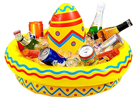 W WIDMANN MILANO Party Fashion 04839 - Aufblasbarer Getränkekühler Sombrero, Durchmesser circa 50 cm, Mexiko, Mottoparty, Karneval, Pool-Party
