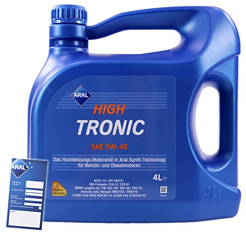 4 L Liter ARAL HighTronic 5W-40 Motoröl inkl. Ölwechselanhänger