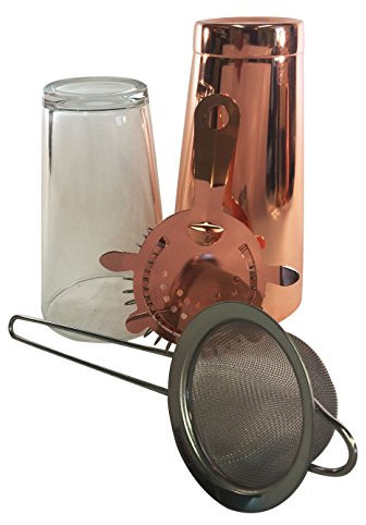 Juego de 4 cocteleras Boston de cobre de 28 onzas, lata estándar de 473 ml, vidrio Boston de cobre de 4 puntas y colador fino profesional de barman