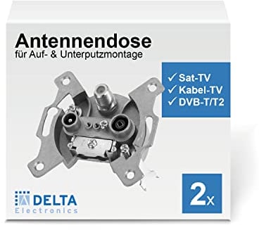 DCT Delta 2X Sat Dose unterputz, 3 Ausgänge, unicable & Kabelfernsehen tauglich, Stichdose, Antennendose, DVB-C, DVB-S/S2, DVB-T/T2, DAB +, DC Pass, 5-2400 MHz