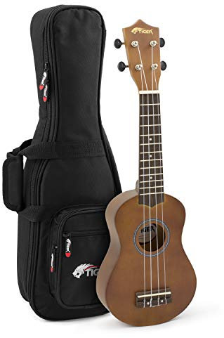 TIGER UKE12-NT-PD Sopran-Ukulele Natur mit gepolsterter Gigbag - Starter-Kit für Schulen