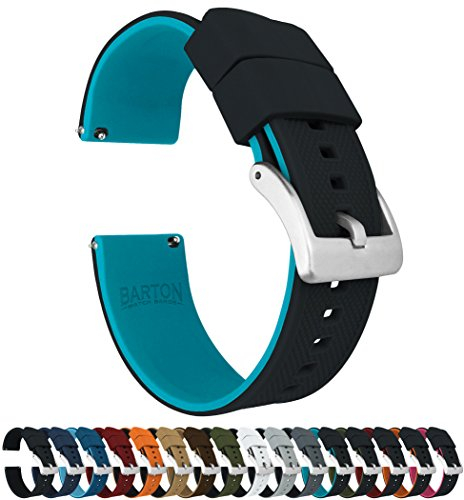 20mm Black/Aqua Blue - BARTON Elite Silicone Watch Bands - Quick Release - Choose Strap Color & Width