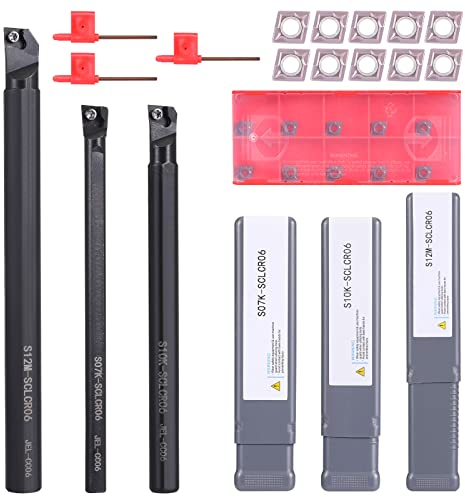 VerRich CNC-Drehbank Bohrstange, 3 Stück S07K/S10K/S12M-SCLCR06 Drehstahlhalter mit 10 CCMT0602-Einsätzen + 3 Schraubenschlüssel