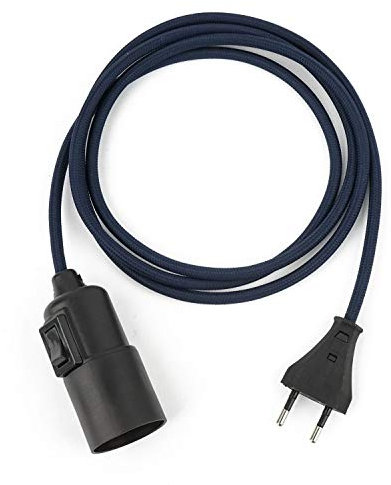 5m Plug-In Lampe NAVY-BLAU, Textilkabel mit Lampenfassung aus Thermoplast (Glattmantel) mit Schalter und Eurostecker