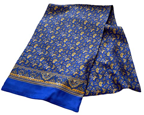 Prettystern Herrenschal langer elegant 2-lagig klassisch business festlich reine Seide Seidenschal Blau Paisley M08