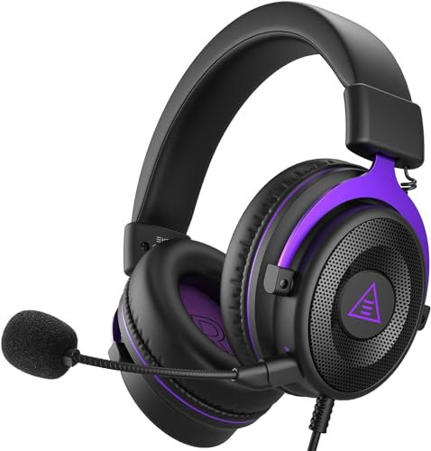 EKSA E900 PC Gaming Headset, Wired Headphones with Detachable Noise Cancelling Microphone, 3D Stereo Sound Comfortable Fit, 50mm Driver, Gaming Headphones for PS4 PS5 Xbox One Computer (Purple)