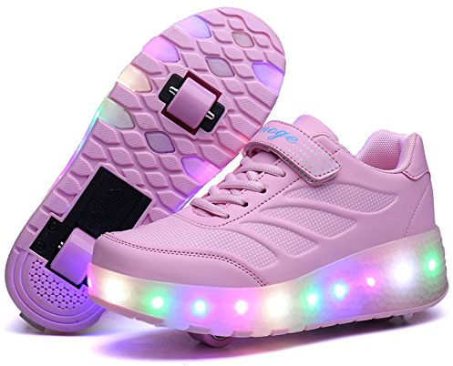 Axcer LED Blinkend Schuhe Mit Rollen Automatisch Einziehbar Komfort Räder Skateboardschuhe Outdoor Fitnessschuhe 7 Farbwechsel Rädern Gymnastik Traillaufschuhe Sneaker für Jungen Mädchen