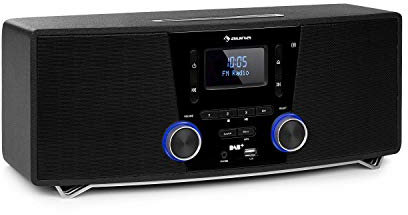 auna Stockton - Equipo de música estéreo, Potencia de 20 W, Radio Dab+/UKW, Función RDS, Reproductor de CD, Bluetooth, Puerto USB, Entrada AUX, Pantalla OLED, EQ, Programable, Despertador, Antracita