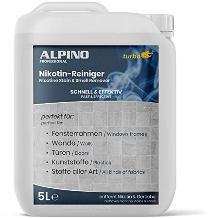 Nikotinentferner 5 Liter – Profi Reiniger gegen Nikotin, Ruß & Gerüche – Fettlöser & Eiweißlöser – Nikotinreiniger für Heizkörper, Fensterrahmen, Wände & Auto – Made in Germany