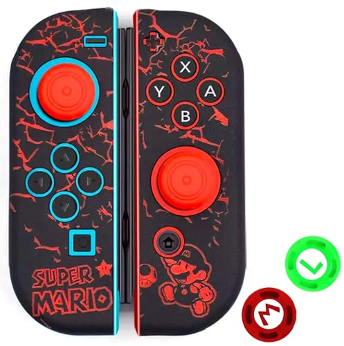 Nintendo Switch Joy-Con Silicone Covers Black/Red Super Mario Design with M and L Joy Con Covers