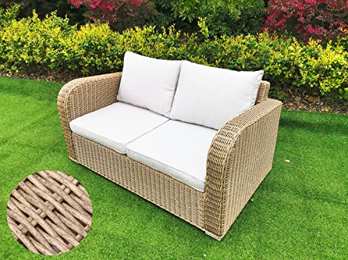 LEBENSwohnART 2er Lounge Sofa VITA in Natural rundes Polyrattan Gartenmöbel Couch Gartensofa