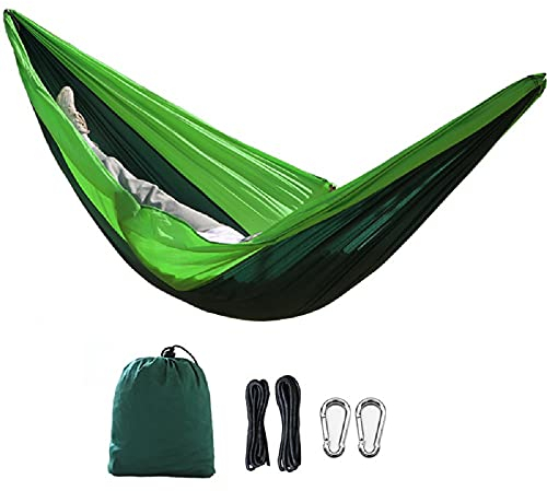 Hängematte Camping Outdoor 2 Personen Balkon Pool Kinder Jugendzimmer, Beinhaltet Baumgurte Karabiner aus Aluminiumlegierung, Nylon Hängematte Camping-Hängematte (Grün, 290x150cm)
