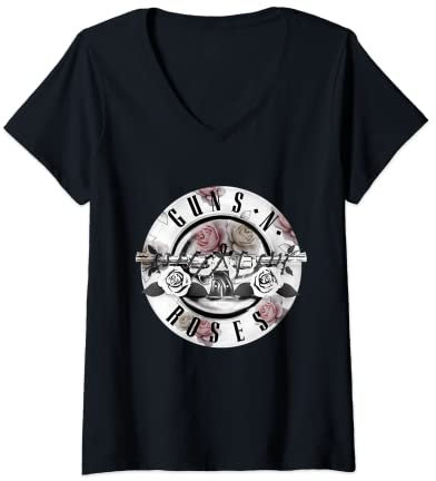 Womens Guns N' Roses Official Floral Bullet V-Neck T-Shirt