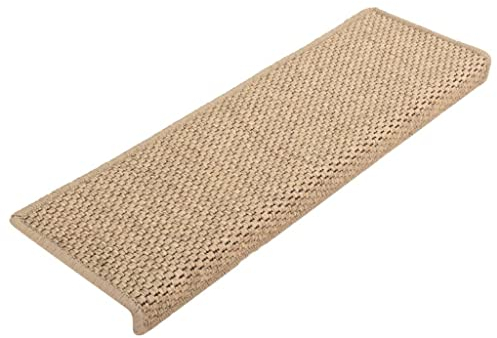 vidaXL Alfombrilla Autoadhesiva de Escalera 15 uds, Alfombrilla con Aspecto de Sisal, Protector Antideslizante de Peldaño, Tela Arena 65x21x4 cm
