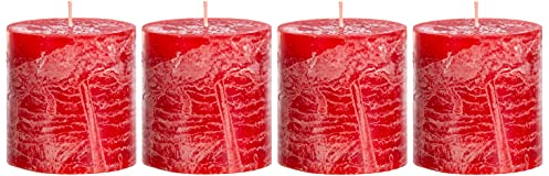Brandsseller 4er Set Stumpenkerzen 7x7,5 cm – durchgefärbt & aus Paraffin – rustikale Kerzen mit langer Brenndauer – Dekokerzen für Tischdeko, Weihnachten & Feste – Rot