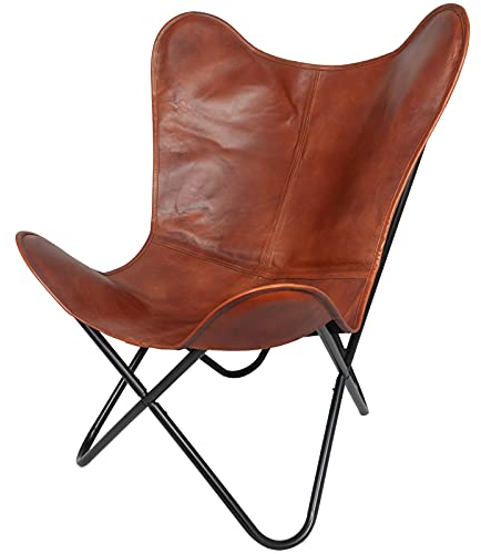 Trendyshop365 Schmetterlingsstuhl Buffalo braun echtes Leder Relaxstuhl Ziegenleder Design-Stuhl Indoor