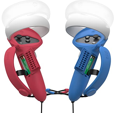 KIWI design Upgraded Controller Grips Abdeckung Zubehör Kompatibel mit Quest 2(Rot+Blau)