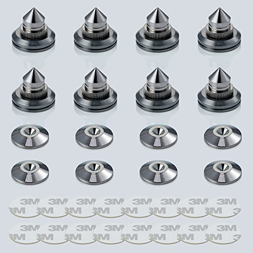 Pailvens Lautsprecher Spikes 8er Set, Lautsprecher Füße Höhenverstellbar aus Kupferlegierung, Subwoofer Spikes mit 16x Klebepads, Boxenständer Lautsprecherständer für CD DVD-Player, Schwarz