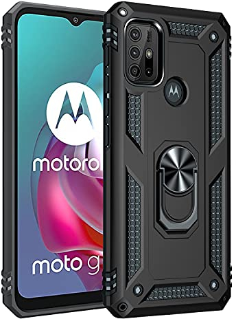 BestST Hülle für Motorola Moto G30/Moto G20/Moto G10/Moto G10 Power Cover + HD schutzfolie, Armor Stoßfest TPU PC Schutzhülle Ringhalter Handytasche Case Handy Hüllen, Schwarz
