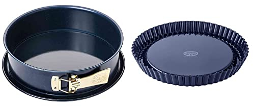 Dr. Oetker 1100 Springform Ø 26 cm BACK-LIEBE EMAILLE(Farbe: Blau), Menge: 1 Stück & 2370 Obstform Ø 28 cm, Obstkuchenform für schmackhafte Obstkuchen, Backform der Serie Back-Liebe Emaille, 1 Stück