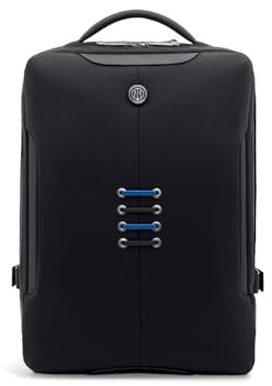 NAVA DESIGN - Zaino Porta PC con Due Scomparti, Due Tasche Aperte, Tasca Imbottita Porta PC e Tablet, Tasca a Rete con Zip e Trolley Sleeve, Colore Nero/Azzurro - Dimensioni 29 x 42 x 15 cm, 18 Litri