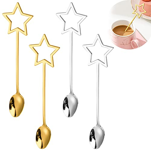 Inossidabile Cucchiaio Creativo,Cucchiaini Piccolissimi,Cucchiaini da gelato per dessert,Cucchiaini da zucchero,Cucchiaio a Forma di Stella in Acciaio set.Dessert,tè,latte,caffè,frutta (4 pezzi)