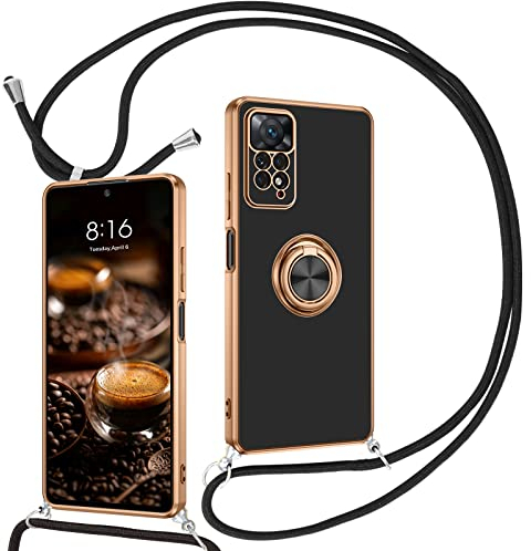 BENTOBEN für Handykette Xiaomi Redmi Note 11 Pro 4G/5G, Handyhülle für Xiaomi Redmi Note 12 Pro 4G mit Band 360° Halter Ständer Kratzfest Stoßfeste Schutzhülle für Xiaomi Redmi Note 11 Pro, Schwarz