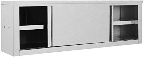 Tidyard Wandhängeschrank mit Schiebetüren Küchenschrank Hygienisches Design Korrosionsschutz Hängeschrank Wandschrank Schrank Küchenhängeschränke Hängeoberschrank Küchenmöbel 150×40×50 cm Edelstahl