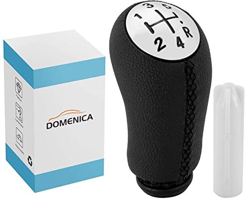 DOMENICA 5 Velocidades Pomo Palanca de Cambios Cuero Compatible de Renault Clio 3 Clio 4 Megane 2 Scenic 2 Laguna 2 Dacia Modus Kangoo (Negro)