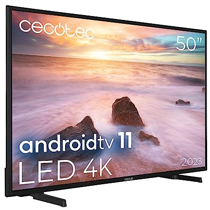 Cecotec TV LED 50 Smart TV A2 Series ALU20050. Résolution 4K UHD, Android 11, Frameless, MEMC, Dolby Vision, Dolby Atmos, HDR10, 2 Haut-parleurs 10W, Modèle 2023