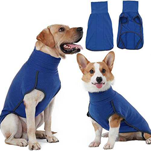 Hjyokuso Hundepullover, Fleece Hundemantel, Warmer und Leichter Pulli für Kleine, Mittelgroße und Große Hunde, Wintermantel, Outdoor Hundejacke - Blau
