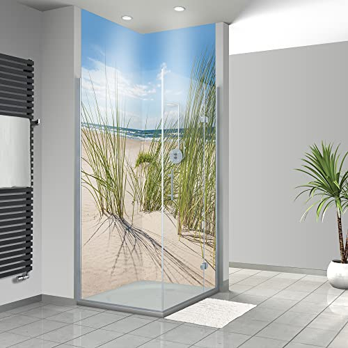 WANDFREUDE individuelle Duschrückwand Aluverbundplatte auf Maß (2 Stück - Einsamer Strand - Seidenmatt) – Dusche Wandverkleidung Duschwandverkleidung Duschrückwände