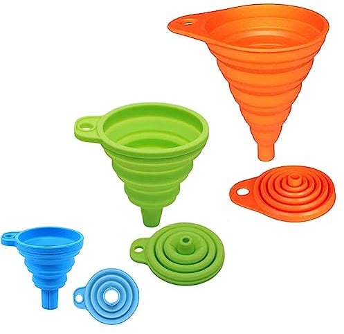 3 Pcs Collapsible Funnel,Rainbow Colors Silicone Collapsible Funnel Set,Small and Large, Cooking Kitchen Gadgets Foldable Funnel, Water Bottle Oil Liquid and Powder Transfer,funnel Kitchen