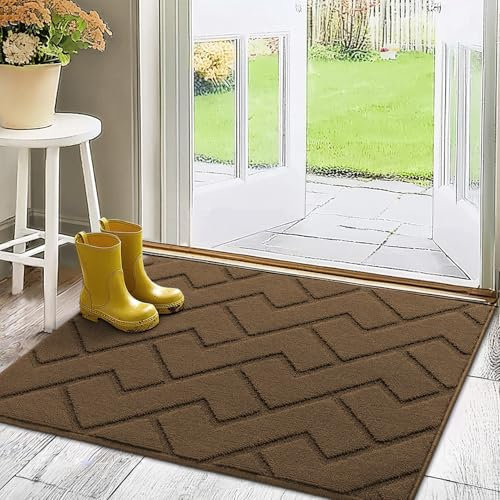 Biscpro Fußmatte Innen Außen Waschbar eingangsteppich innen Schmutzfangmatte rutschfest,Türmatte Innen Teppich für Eingang, Patio, Flur, Garten, Innen und Außen (Dark Brown, 80 * 100 cm)
