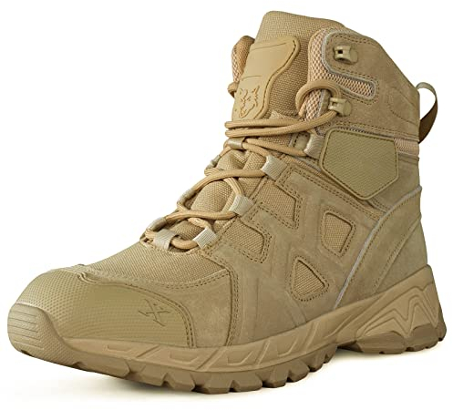 LUDEY Anfibi Militari Uomo Leggeri Stivali Tattici Moto Lavoro Scarpa da Combattimento Deserto Uomo Traspiranti Beige 38EU