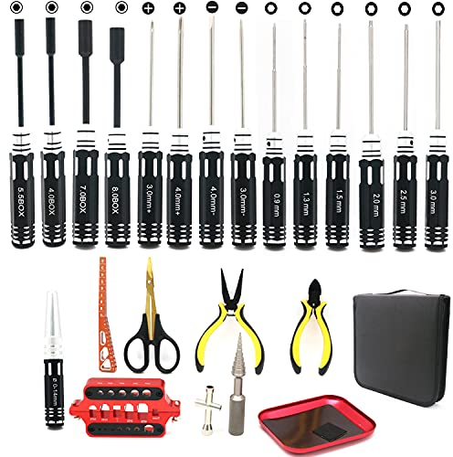 RC Tool Kit Screwdriver Set Pliers - RC Hex Driver Set RC Tools - Hex Nut Driver Set Wrench Key Driver Tool for Quadcopter RC Car Multi-Axis FPV Racing Drone Traxxas Helicopter (16)