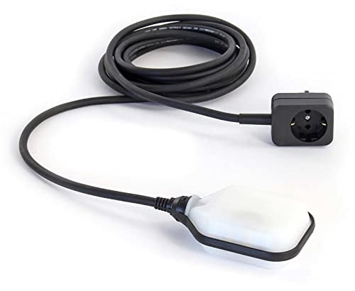 XPOtool Aquastop Überlaufschutz für Pumpen, Pegelschalter für Teiche mit 5 m Kabel und Stecker, Schwimmerschalter schwarz-weiß