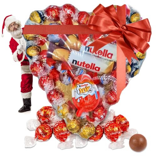 Corazon de Bombones con Bombones Lindt, Kinder Joy, Barritas Chocolate y Kinder Shochobons. Regalo Deluxe Ideal para Aniversarios. [IAMI]