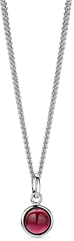 OROVI Schmuck Damen runde Granat Kette mit Kettenanhänger Edelstein/Geburtsstein natürlicher Granat in Rot Zeitlose klassische Halskette aus 925 Sterling Silber, 46 cm lang