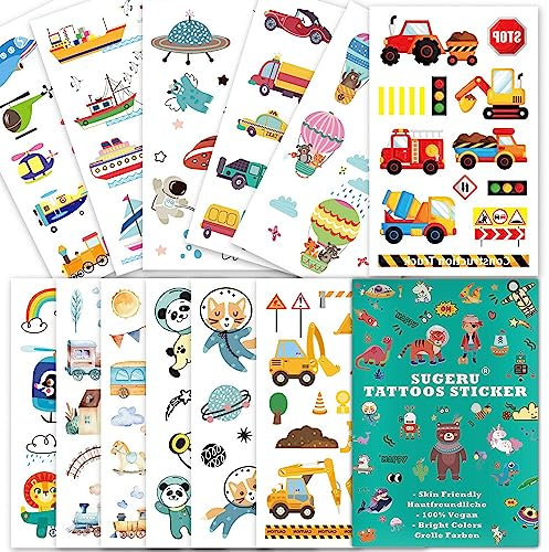 Sugeru 100+ Tattoo Kinder Hautfreundlich,Bunter Mix Tatoos Aufkleben Sticker Kids,Kinder Tattoos Jungen Mädchen,Mitgebsel Kindergeburtstag - Pflanzenextrakt-Farbe (Fußball)