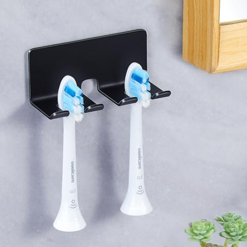 GGQ Zahnbürstenhalter Elektrische Zahnbürste, Zahnbürstenhalter Wand, Edelstahl Aufsteckbürsten Halter Ohne Bohren für Badezimmer Schwarz Zahnbürste Halterung Selbstklebend Zahnbürstenkopf Halter