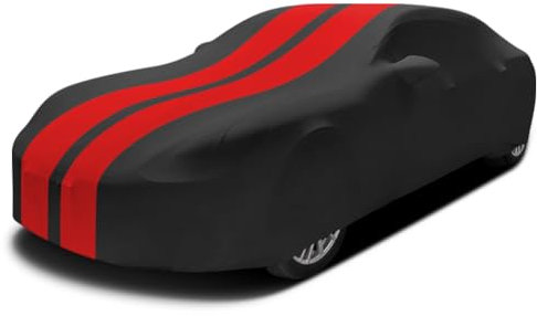 Asasytal Bâche de Auto Intérieure, de Saloon/Berline Housse de Couverture Voiture Respirante Extensible en Velours élasticité, pour l'exposition de Garage/Voiture, L4.9~5.25M, Rayé Rouge + Noir