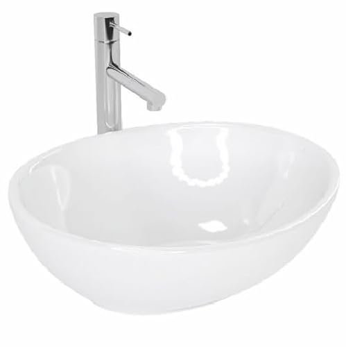 GTM Design Aufsatzwaschbecken Glanz Modern Waschbecken ohne Hahnloch - Elegant Aufsatzwaschbecken Oval für Badezimmer und Gäste WC - nur Bad Waschbecken - Modell 19
