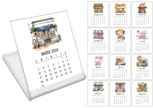 Schreibtischkalender 2024 – CD-Stil Urlaub Desktop Kalender – 2024 Jahr des Schreibtischkalender mit CD-Ständer – Aquarell-Monatskalender, perfekt für Zuhause, Schule oder Büroplanung und Organisation