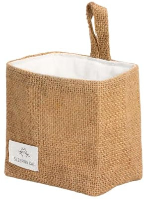 Petit panier de rangement suspendu en coton et lin pour bureau, idéal pour organiser les clés et les articles divers. (1)