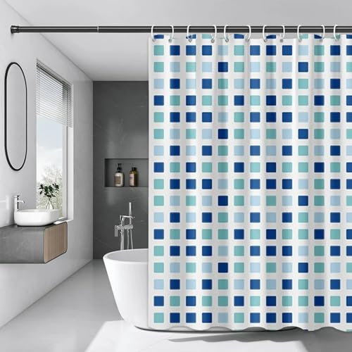 ZXBNNN Bleu Vert carré décoration de la Maison Salle de Bain Rideau de Douche imperméable Rideau de Douche Impression Moderne Rideau de Douche Ensemble 80x80 cm (31.5x31.5in)