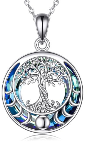ONEFINITY Albero Della Vita Collana In Argento Sterling 925 Fasi Lunare Albero Della Vita Ciondolo Collana Regalo Per Le Donne Ragazze, Cristallo