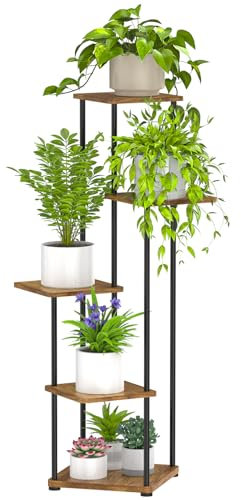 Digtokore Soporte para plantas de interior, 5 niveles de alto, estante para plantas de interior y exterior, estante de exhibición de esquina, estantes de metal para múltiples plantas