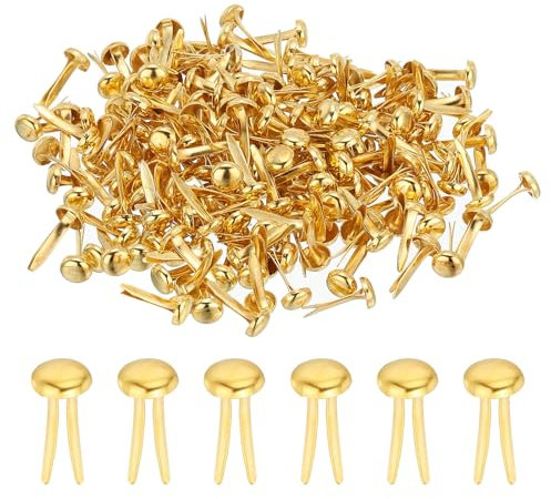 PATIKIL 200 Stück Musterbeutelklammern 5 x 9 mm Mini Brads Metall Rundkopfklammern Briefklammern Musterklammern Scrapbooking für Kunst Basteln Handwerk DIY-Projekte PapierGold